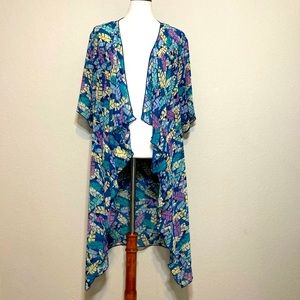 LULAROE Feather Print Long Open Duster Kimono Multi Color Size Medium